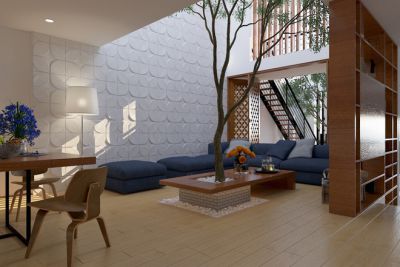 Thiết kế phòng khách xanh cho nhà phố thêm thoáng mát